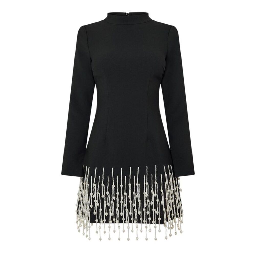 Muse Womens/Ladies Pearl Long-Sleeved Party Mini Dress / Black